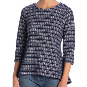 NWT Melloday 3/4 Sleeve Structured Tweed Top Blue